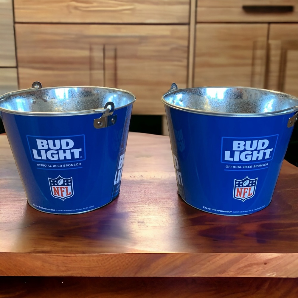 Bud Light Beer Buckets With Handle, NFL, (2 each).